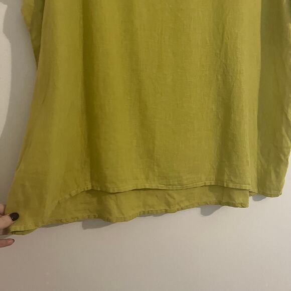 Lisa Bayne Chartreuse Green 100% Linen Short Sleeve Relaxed Loose Blouse Sz Lg - Picture 3 of 8